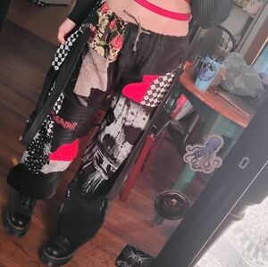 Patchwork Pants with Red and Black Accents (Handmade By Me)